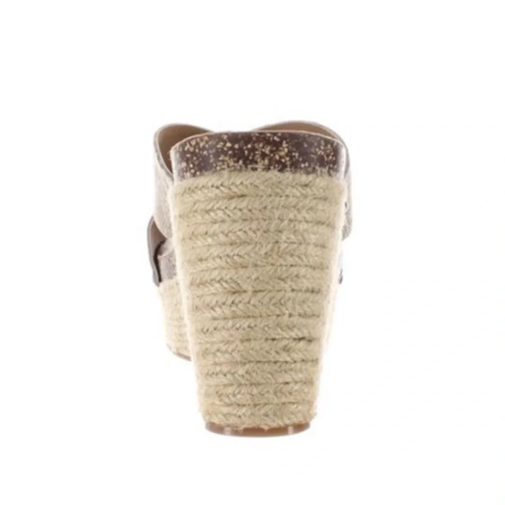 Lucky Brand Women's Neeka Wedge Espadrille Cork Tan Leather Slip On 7.5